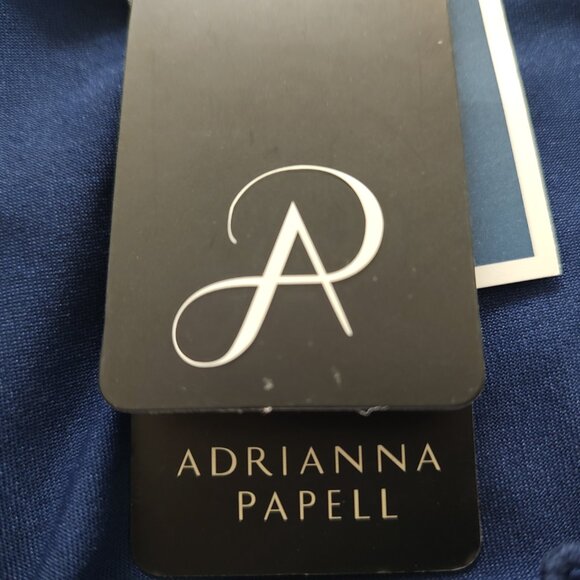 New Women's Adrianna Papell Navy 3/4 Sleeve Swiss Dot w/Lace Blouse Size L - Picture 3 of 4